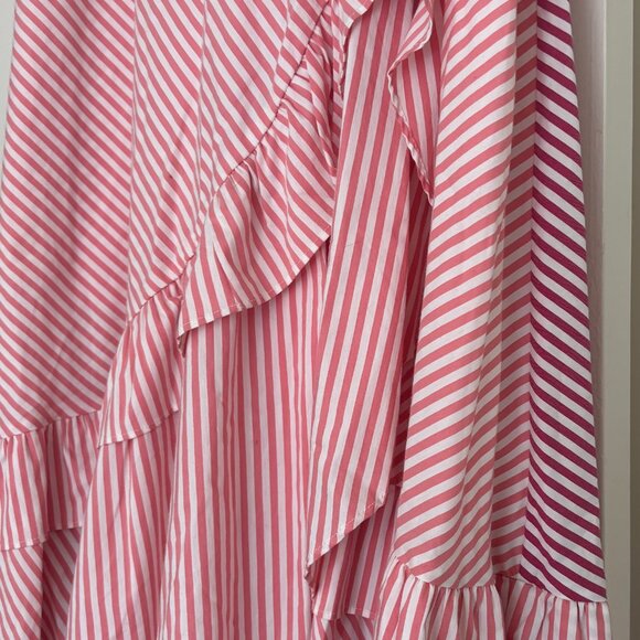 Anthropologie Maeve Pink White Striped Penny Ruffle Midi Skirt (size Large) - Picture 3 of 6